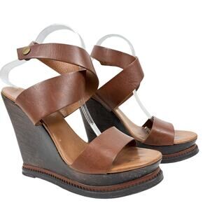Diane Von Furstenberg Omni Ankle Wrap Platform Wedge Sandals Brown Size 9.5